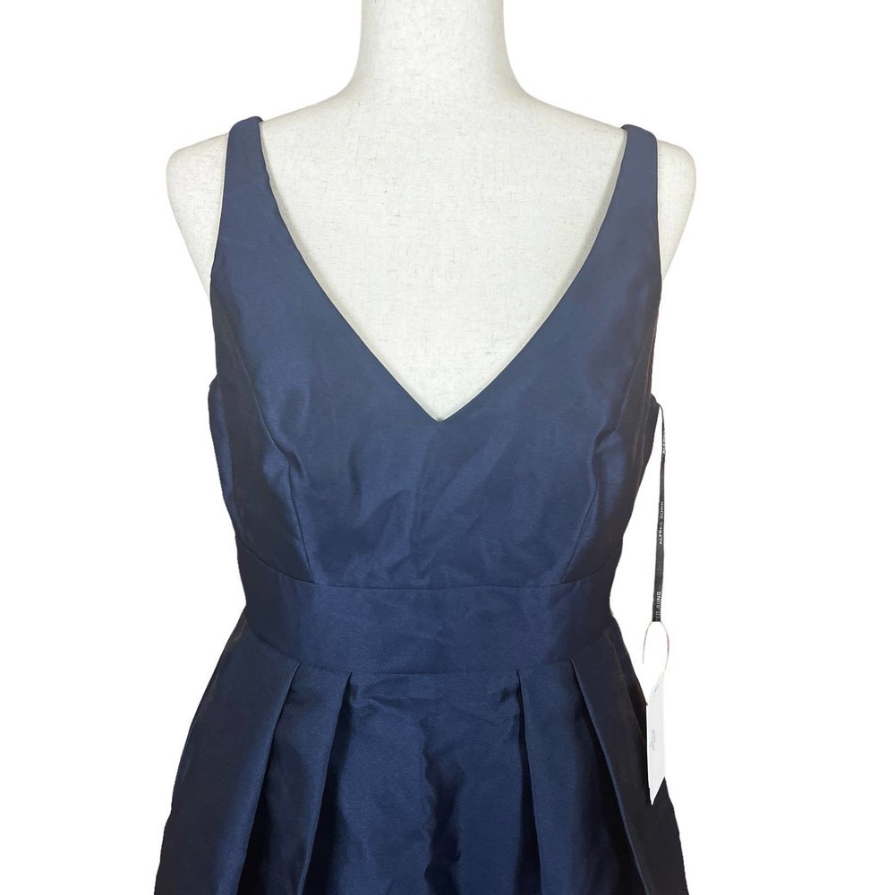 ALFRED SUNG MIDNIGHT BLUE V- NECK SATIN COCKTAIL DRESS SIZE 8 NWT - Picture 4 of 14